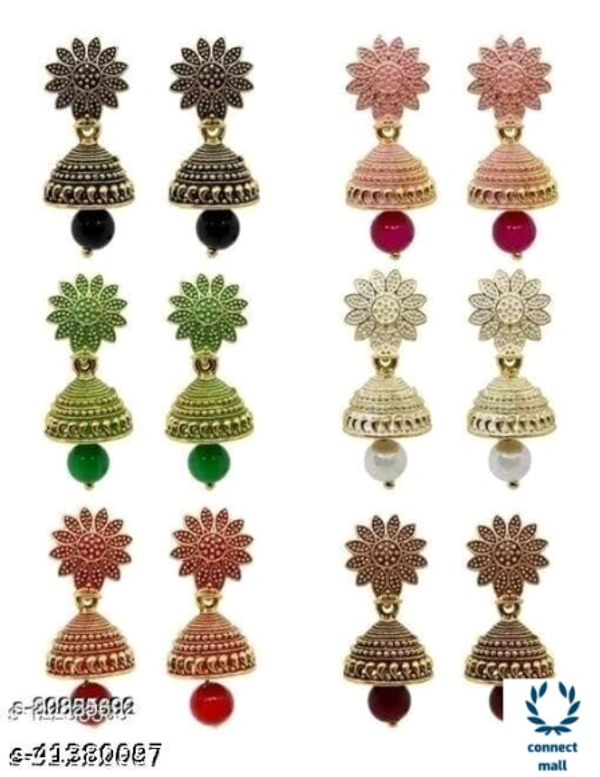 Peacock Design Multicoclor Gold Platted Jhumka Combo of 6 - Alloy, Jhumka, Combo